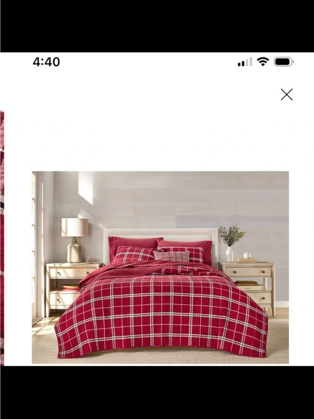 NWT charter club brushed cotton plaid 3-pc quilt set red king MSRP $335